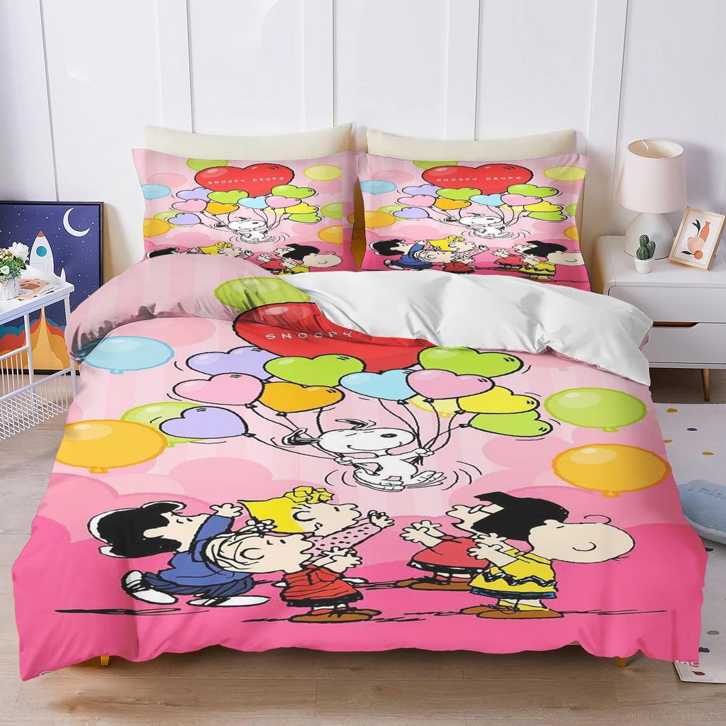 Snoopy Couple Bedding Set Duvet Cover Twin Size Sets 100% Polyester 3d Children'S Bedding Set 3-Piece 1 Quilt Cover