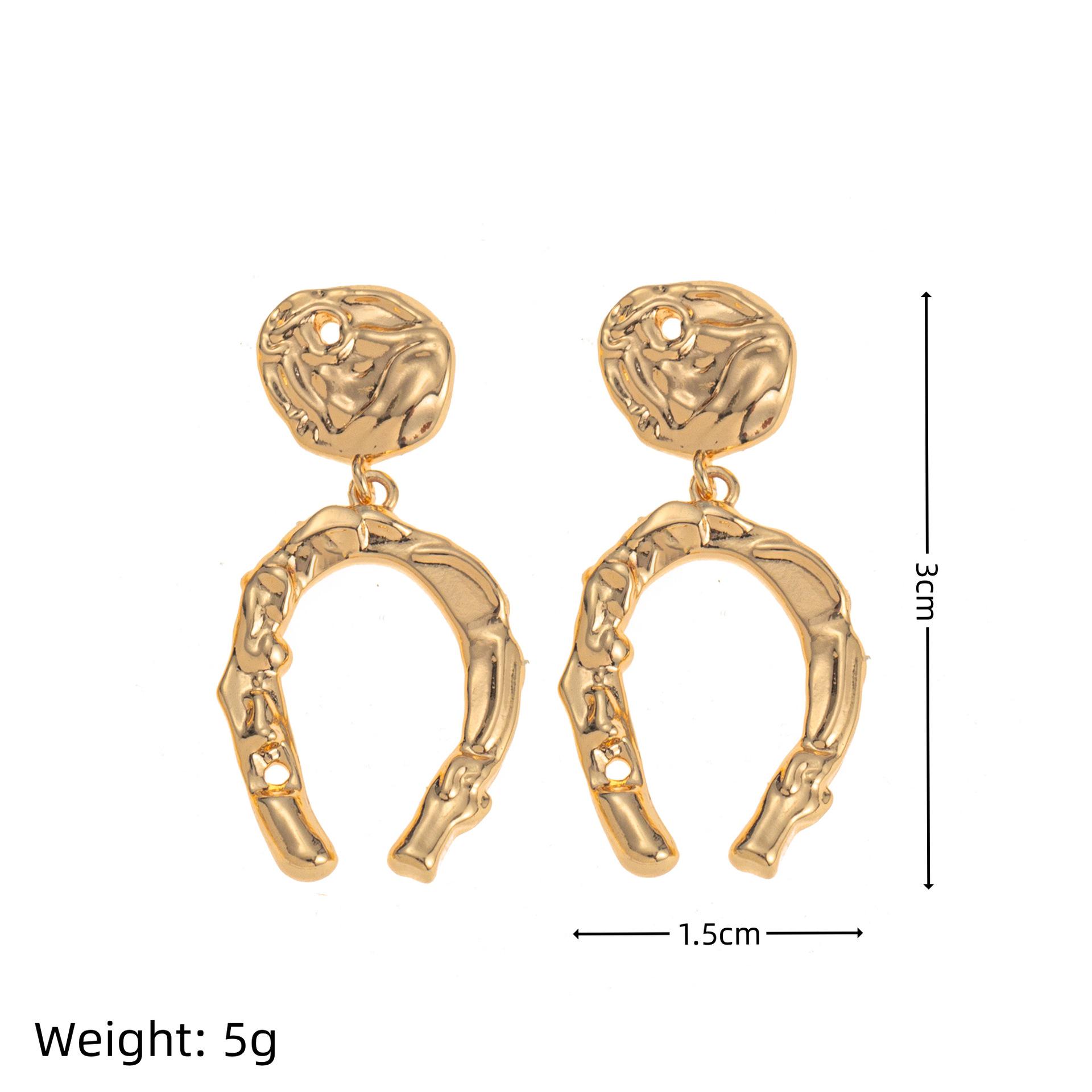18K Gold-Plated Zircon Stud Earrings: Irregular Circle & Horseshoe Design