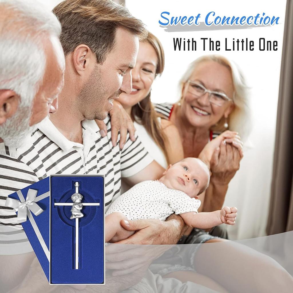 Baby Wall Cross Baptism Gifts for Boys, 7-inch Silver Blessing Boy Baptism Crosses for First Holy Communion Christening and Dedication Baptismal