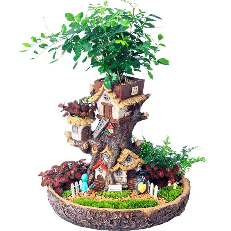 

Micro Landscape Flower Pot With Light Retro Cottage Yard Succulent Planter For Small Flowers Plants Succulents