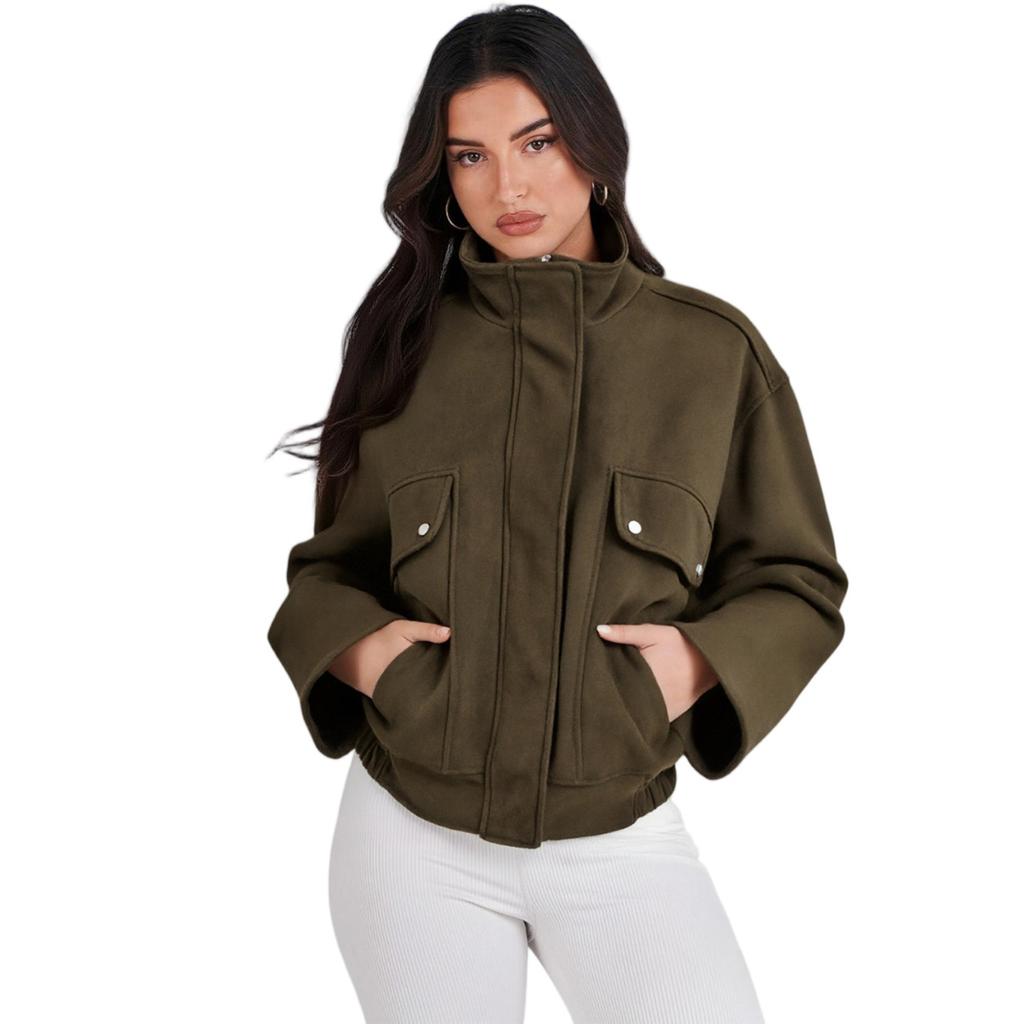 Women's Fashion Loose Zipper Stand Collar Suede Jacket