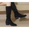 Retro Pleated Suede Long Boots for Women Winter Fashion Chunky Stiletto Sexy Boots. Large Size Versatile Women's Boots