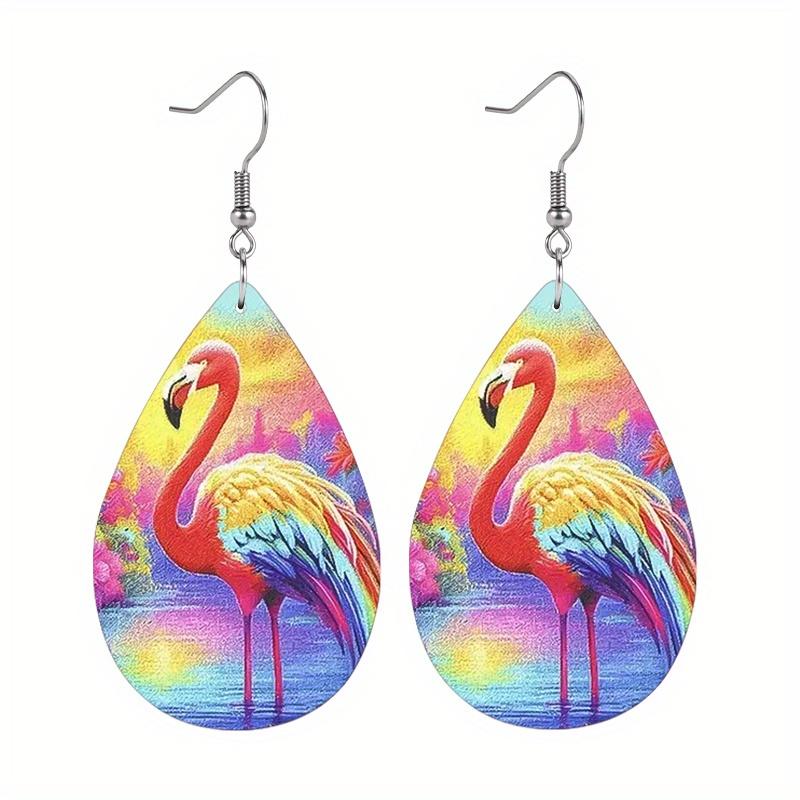 Unique Flamingo PU Leather Earrings Fashion Earrings Holiday Gifts for Friends Party Fashion Accessories Elegant Earrings Party Earrings