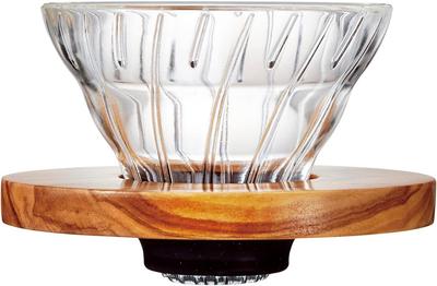 HARIO V60 Heat-Resistant Glass Coffee Dripper, Olive Wood 01, for 1-2 Cups [VDGR-01-OV]