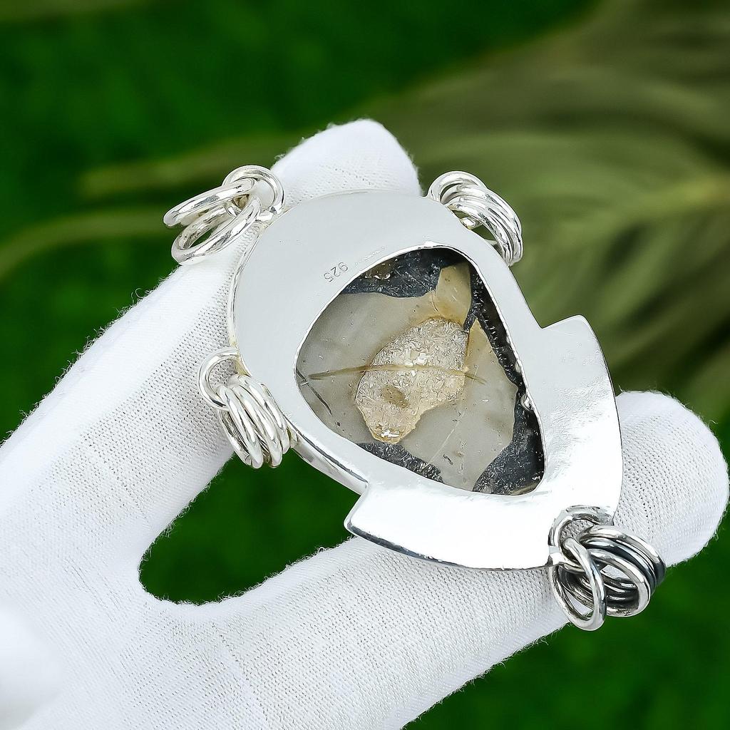 Anniversary Gift For Her Natural Septarian Gemstone Pendant 925 Sterling Silver