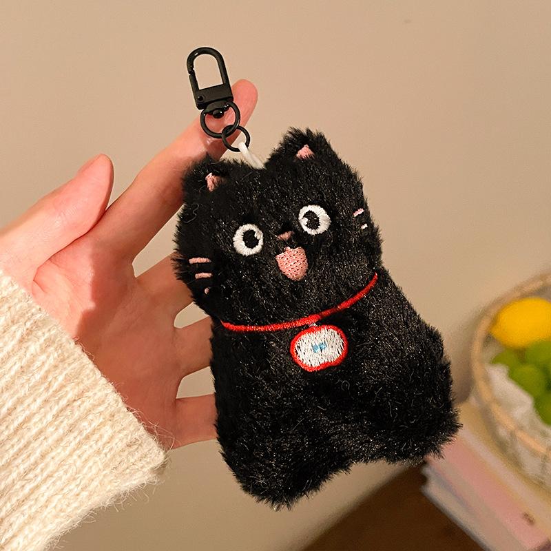 1/4Pcs Cartoon Plush Small Black Cat Keychain Sweet Cute Animal Doll Pendant Backpack Hangings Decoration Birthday Gifts