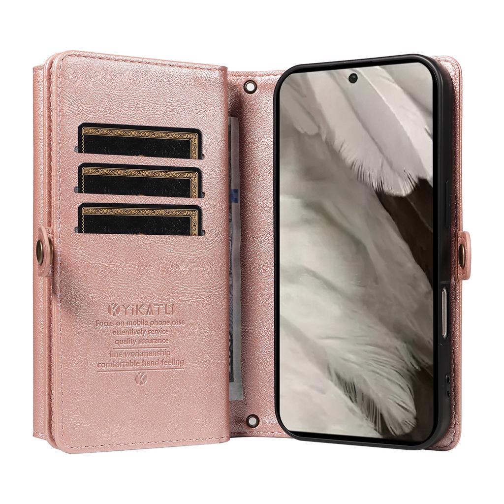 For Google Pixel 8 Case YIKATU YK-008 Zipper Wallet Leather Phone Cover with Shoulder Strap