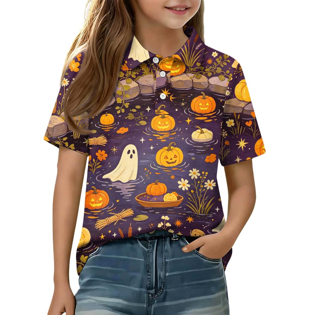 Kids' Halloween Print Shirt Short Sleeve Casual Top for Boys and Girls