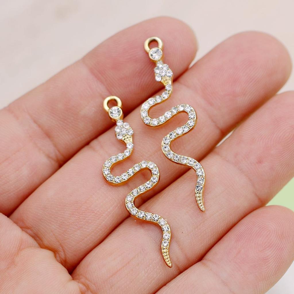 10Pcs Silver Plated Crystal Snake Charm Pendant For Jewelry Making Bracelet Earrings Necklace Diy Accessories Craft