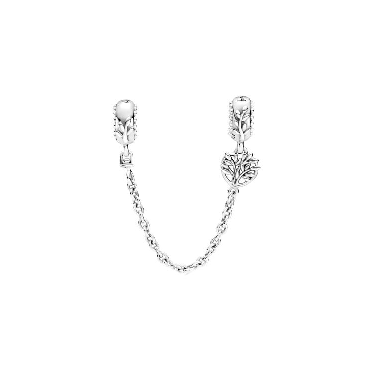 Pandora Silver Heart Family Tree Safety Chain Unisex Jewelry 799293C00