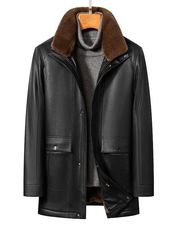 Echtes Leder Kleidung Herren Mantel Fleece-gefüttert Verdicktes Fell Integrierte Winter Revers Herren Pelz Kleid Jacke