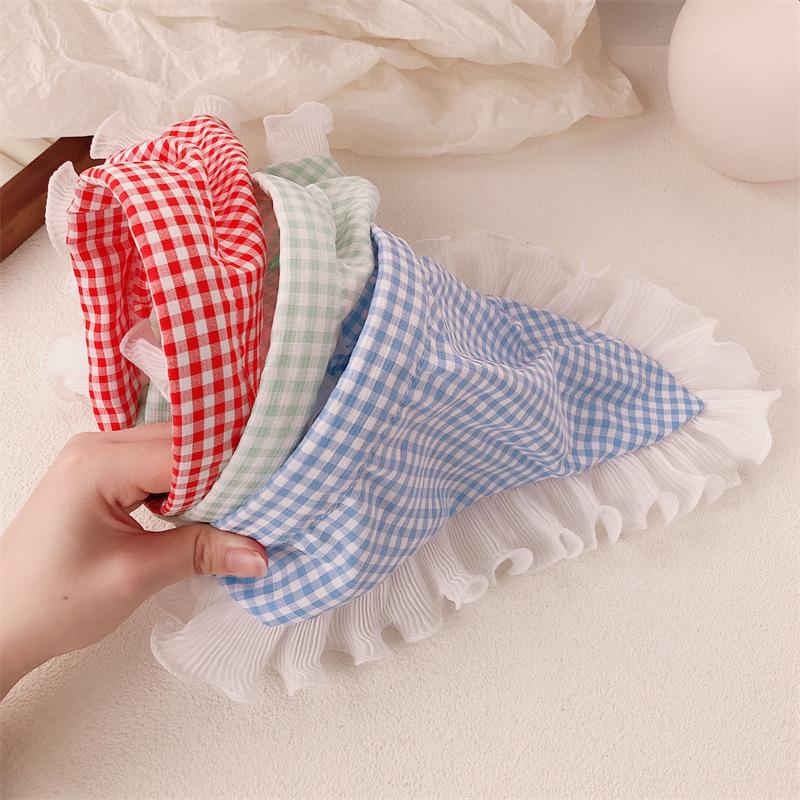 Pañuelo Triangular de Encaje a Cuadros de Campo Francés - Accesorio para el Cabello con Vibras Playeras para Mujeres