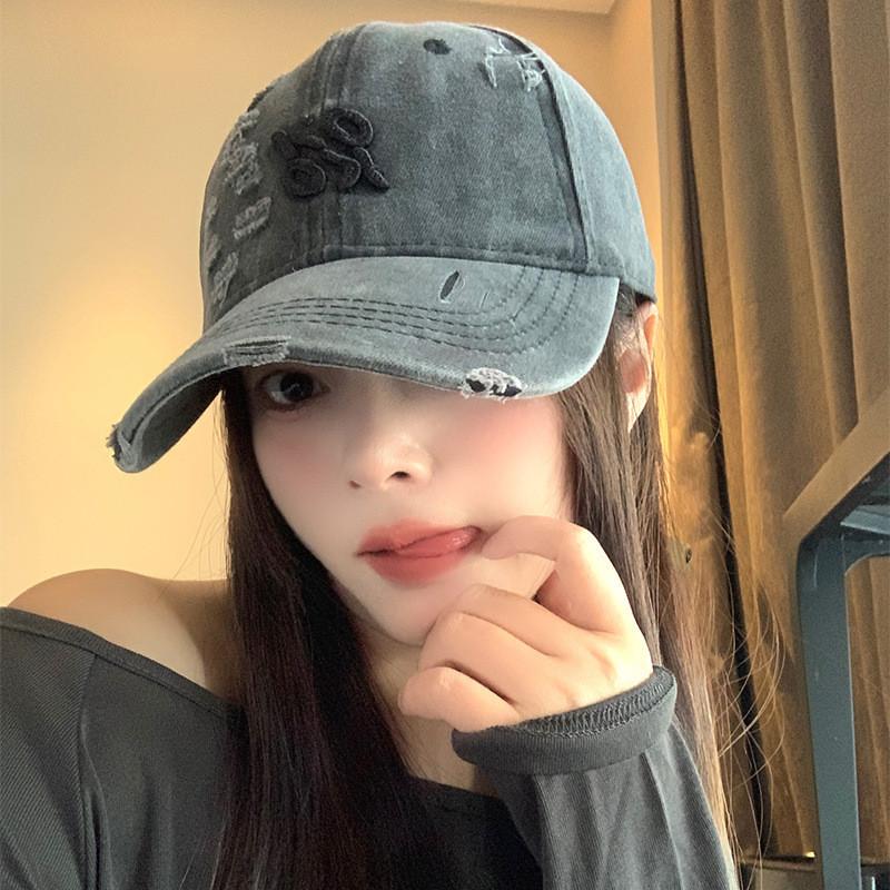 

Retro Distressed Cotton Baseball Cap With Embroidered Letters For Casual Style чёрный