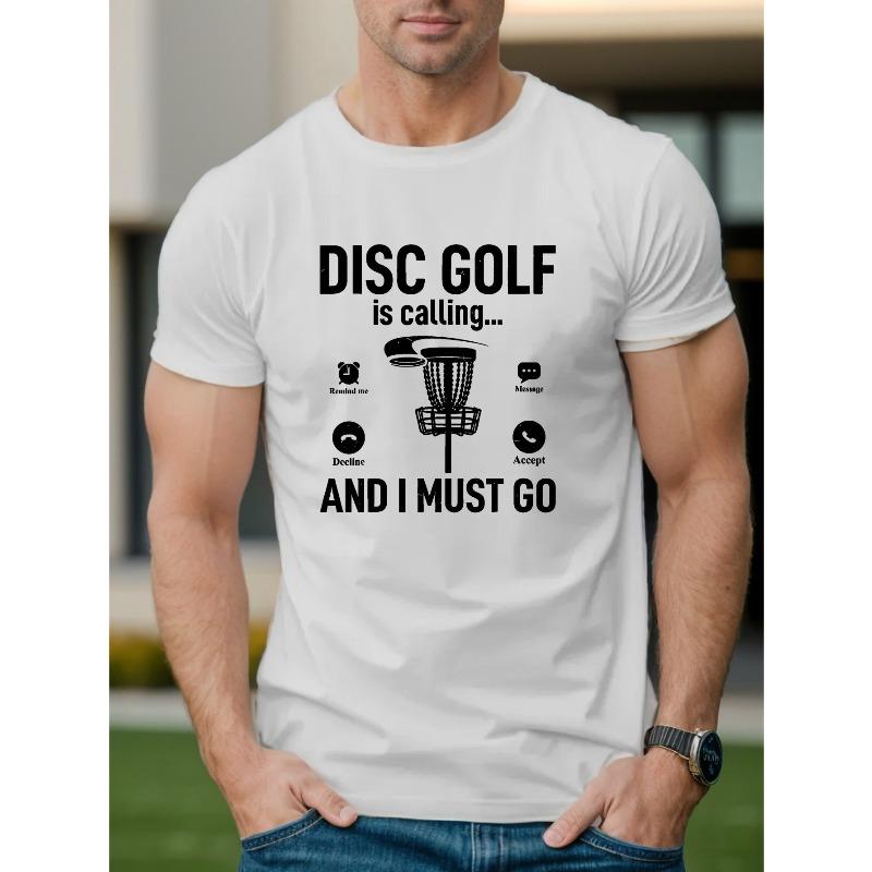 

Мужские футболки с коротким рукавом, европейский размер, с принтом DISC GOLF AND I MUST GO, удобные повседневные эластичные топы с круглым вырезом для мужских активностей на свежем воздухе S белый
