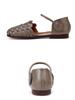 Johnature Hand Woven Cowhide Flat Sandals Retro Genuine Leather Round Toe Soft Soled Women's Shoes