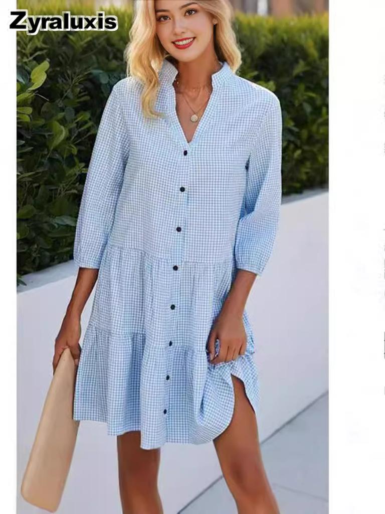 Fashion New Check Stand Collar Sleeveless Cardigan Trendy Loose Dress