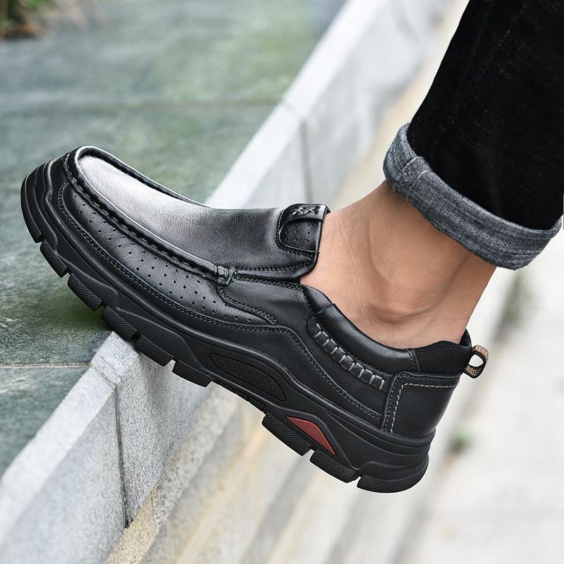 Men's Hiking Shoes Outdoor Sports Waterproof Casual Shoes Genuine Leather Travel Shoes Autumn and Winter Thick-Soled Men's Leather Shoes