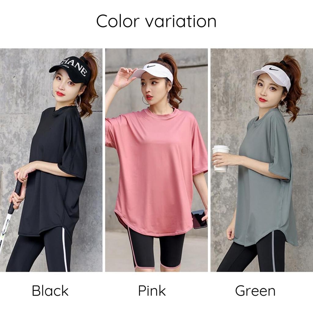 VeroMan Yoga Long Size Women's Top, Body-Contouring T-Shirt, Length, Pilates, ppi-ssd028 (Black, M)