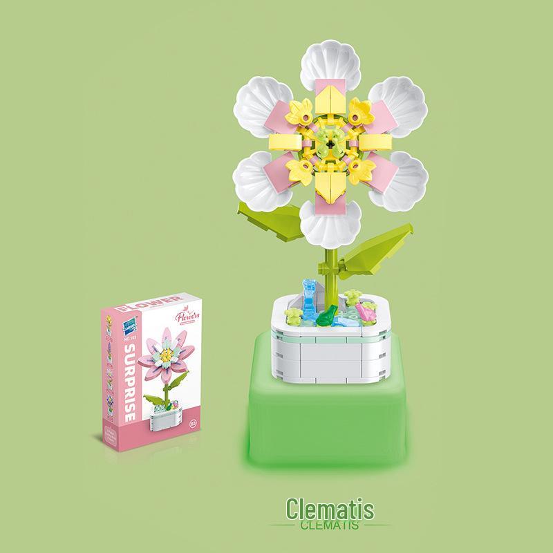 Kids' Educational Interlocking Building Blocks - Flower Potted Plant (Rose & Epiphyllum) Compatible with Top Building Block Models