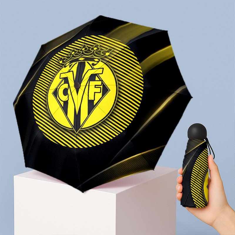 Villarreal FC Mini 5-fach Taschenschirm Kompakt Leicht Anti-UV Regen Sonnenschutz Schirm Tragbar Reise Regenschirm
