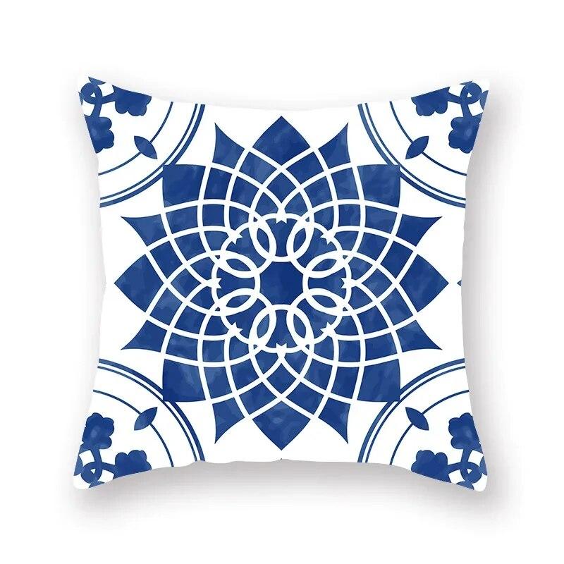 Blue Mandala Flower Geometric Print Pillowcase Living Room Sofa Bedroom Car Office Cushion Cover Home Decoration Ornament