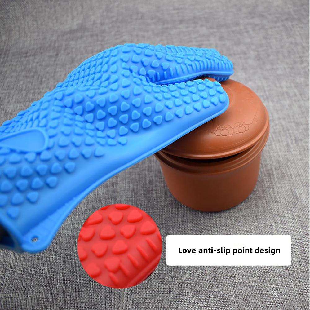1 Pair Silicone Heat Resistant Gloves Non-Slip Baking Mitts Oven Microwave Safe Ergonomic Design Roasting BBQ Kitchen Tools 500℃