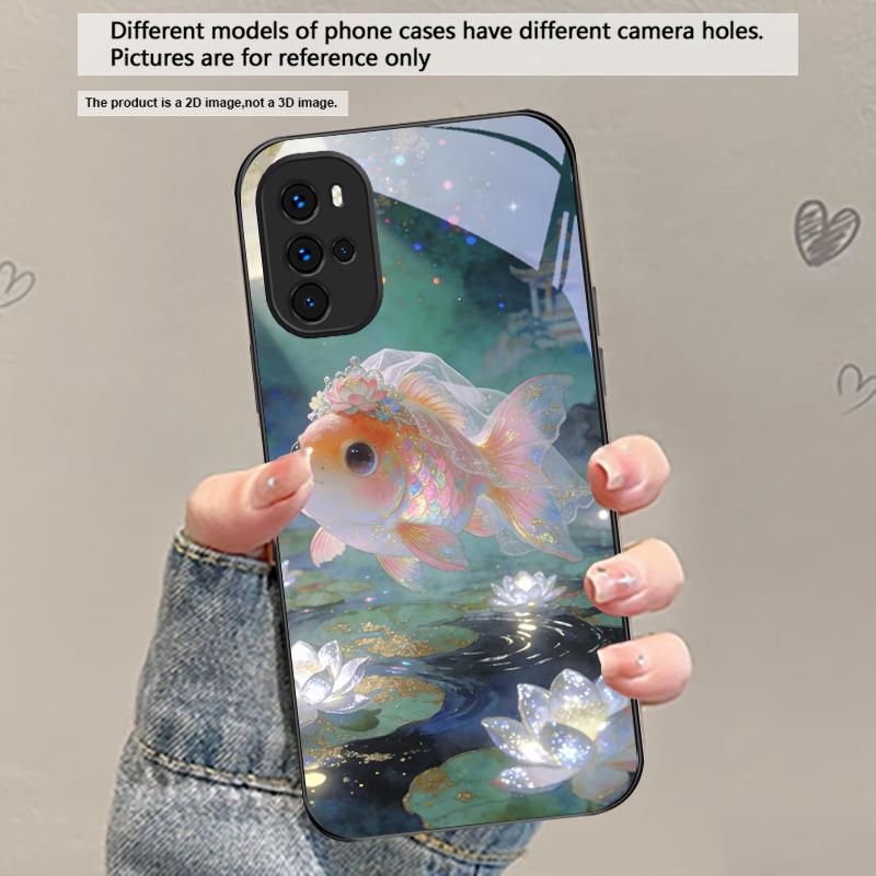

Cute white veil goldfish For Motorola Moto Edge 20 Lite 30 Pro 40 Neo 50 Ultra G45 G54 G55 G75 G84 G85 GPlay 23 Glass Phone Case Motorola Edge 20 Pro