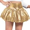 Girls Metallic Bubble Skirt Elastic Waistband Shiny Bud Skirt Sparkly Performance Costume