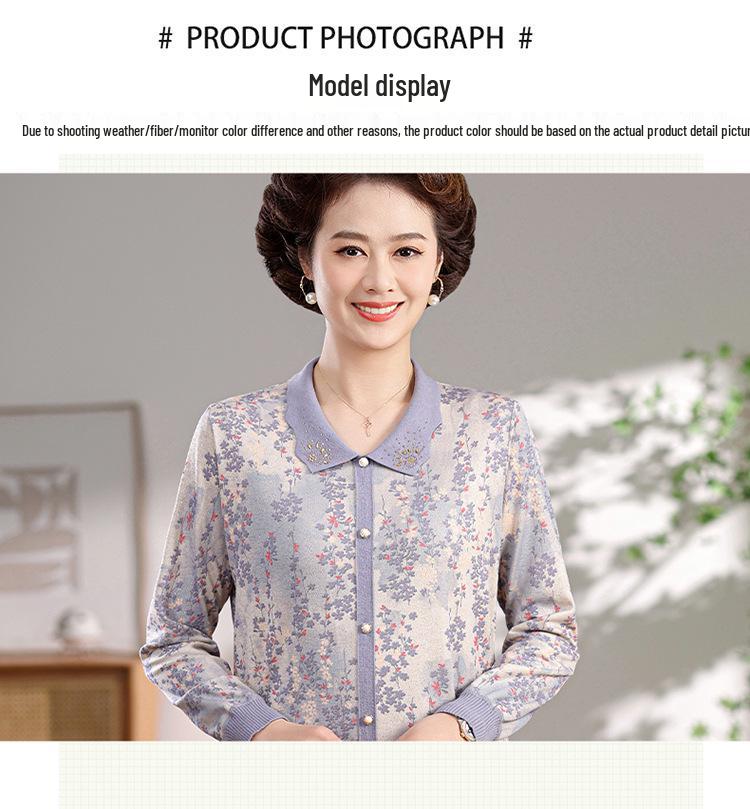 Elegant Spring Long-Sleeve Lapel T-Shirt for Stylish Middle-Aged Women