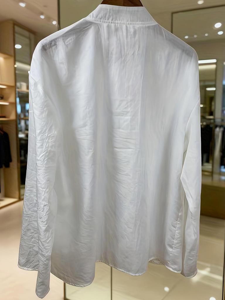 Chemise Blanche Rétro en Coton et Lin à Manches Longues Plissée pour Femme