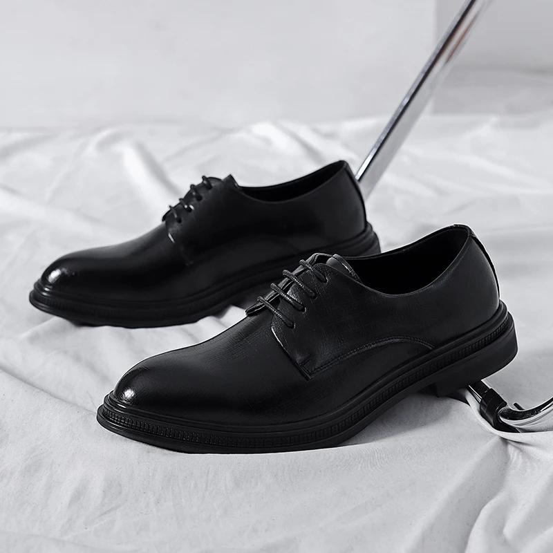 

Туфли-оксфорды мужские на шнуровке кожаные туфли-броги для улицы классические деловые формальные туфли мужские дышащие свадебные туфли 37 чёрный