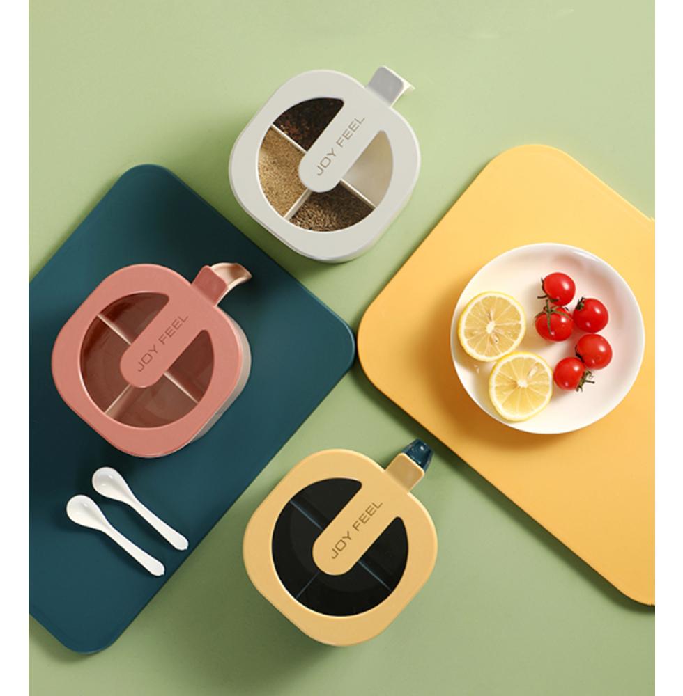Seasoning Combination Set  Kitchen Four Compartment Integrated Seasoning Jar  Household Seasoning Box with Lid Storage