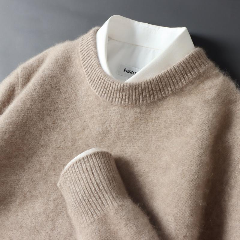 

Men s Thick Wool Cashmere Knit Sweater: Round Neck, Solid Color, Autumn-Winter Business Casual Pullover. M