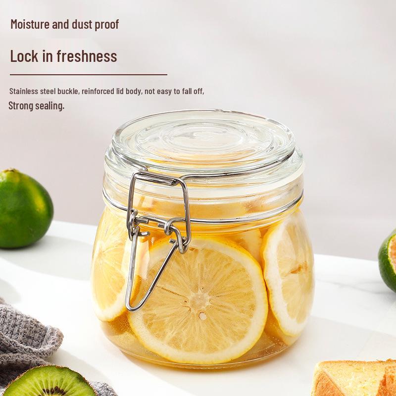 Glass Storage Jar with Transparent Buckle for Kitchen, Food-Grade Sealed Container for Grains