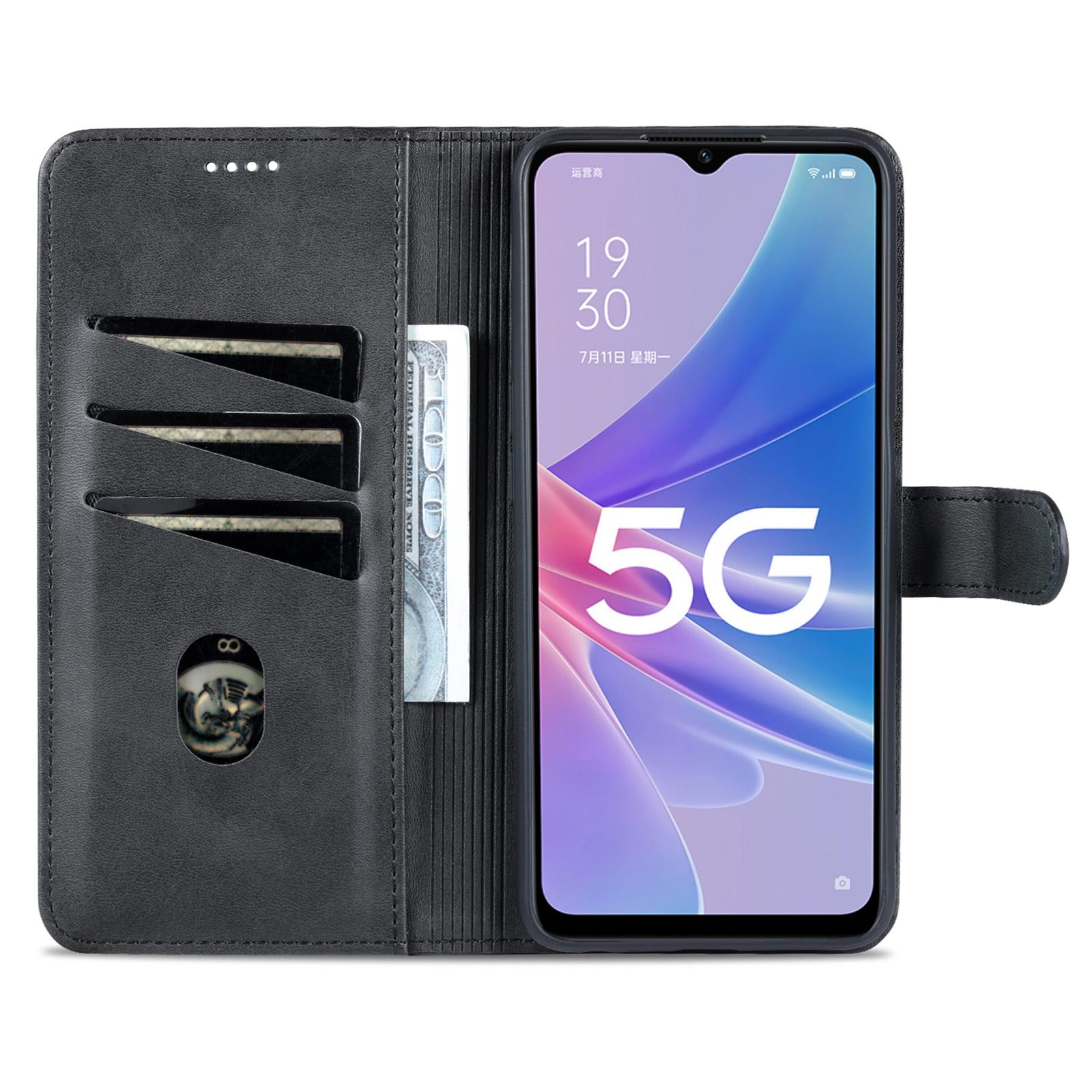

AZNS For Oppo A58 5G/A58x 5G/A78 5G Cowhide Texture Leather Flip Cover Magnetic Stand Wallet Phone Case Black