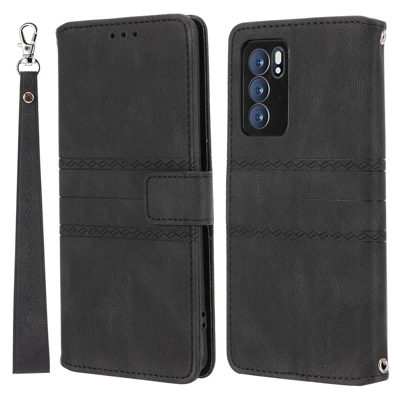 

Для Oppo Reno12 5G (Глобальный) Чехол-кошелек из кожи с тиснением, приятный на ощупь, чехол для телефона Black