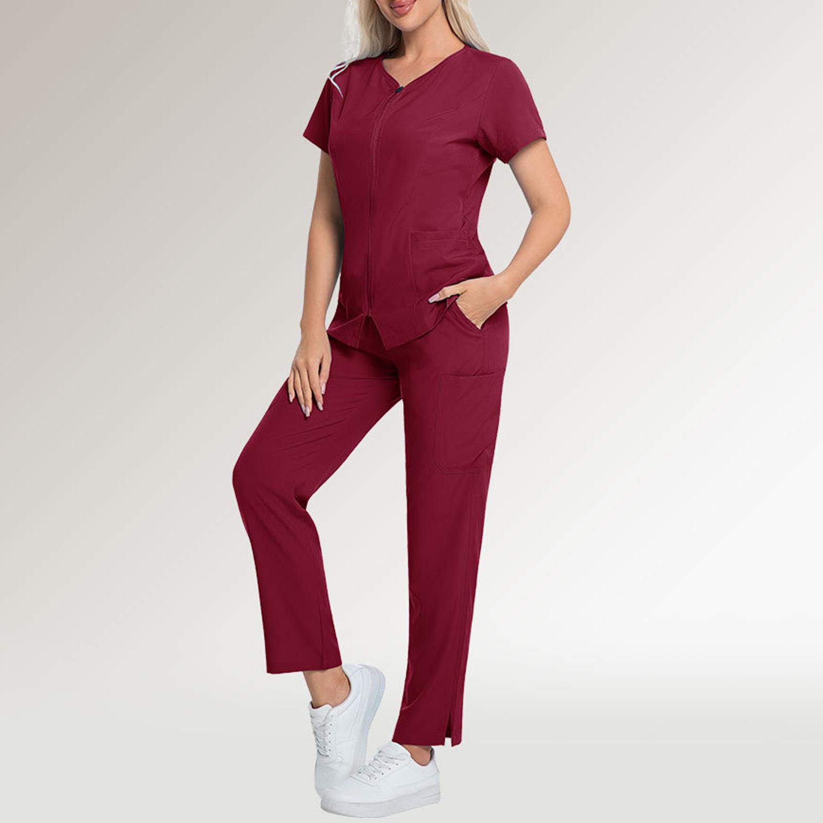 

Ladies Comfortable And Casual Solid Color Short Sleeved Pants Protective Suit Set S винний