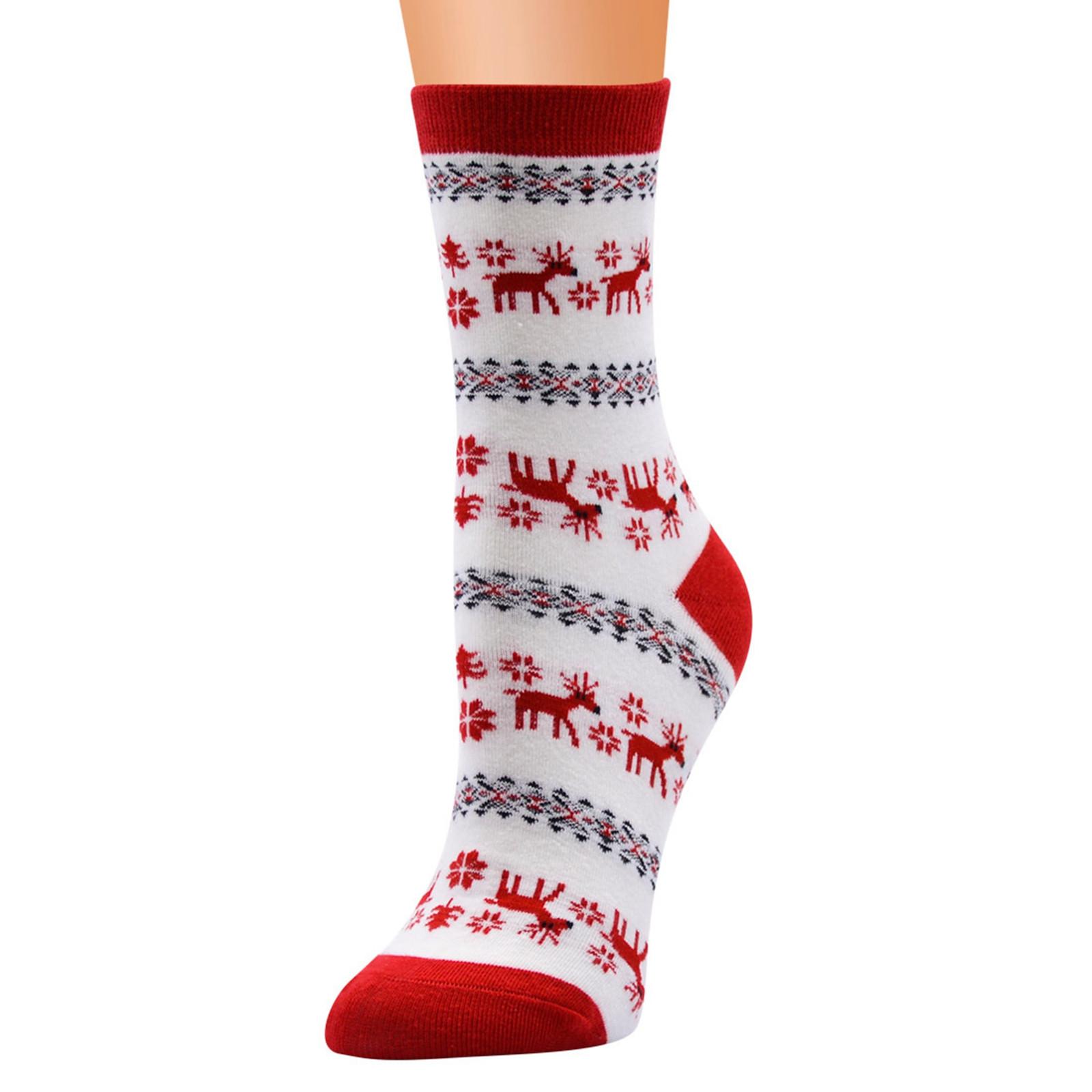 Christmas Themed Women Socks Featuring Holiday Icons Santa Claus Christmas Tree Gift Boxes and String Lights Patterned Crew Socks for Festive Wear One Size