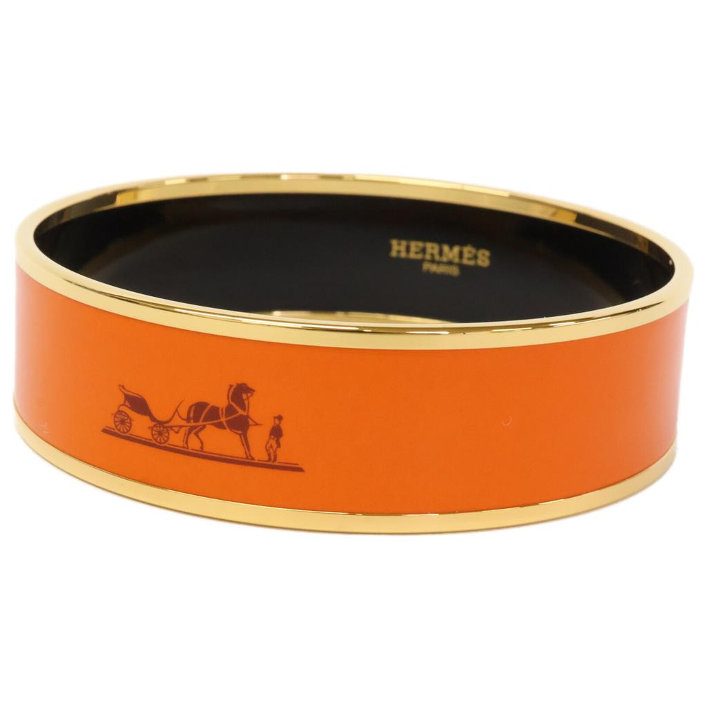 HERMES [Excellent condition] GM enamel caleche Bangle Orange / goldUsed