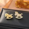 Chinese Style Crystal Zodiac Pony Earrings Cartoon New Year Ear Studs  New Year Gift