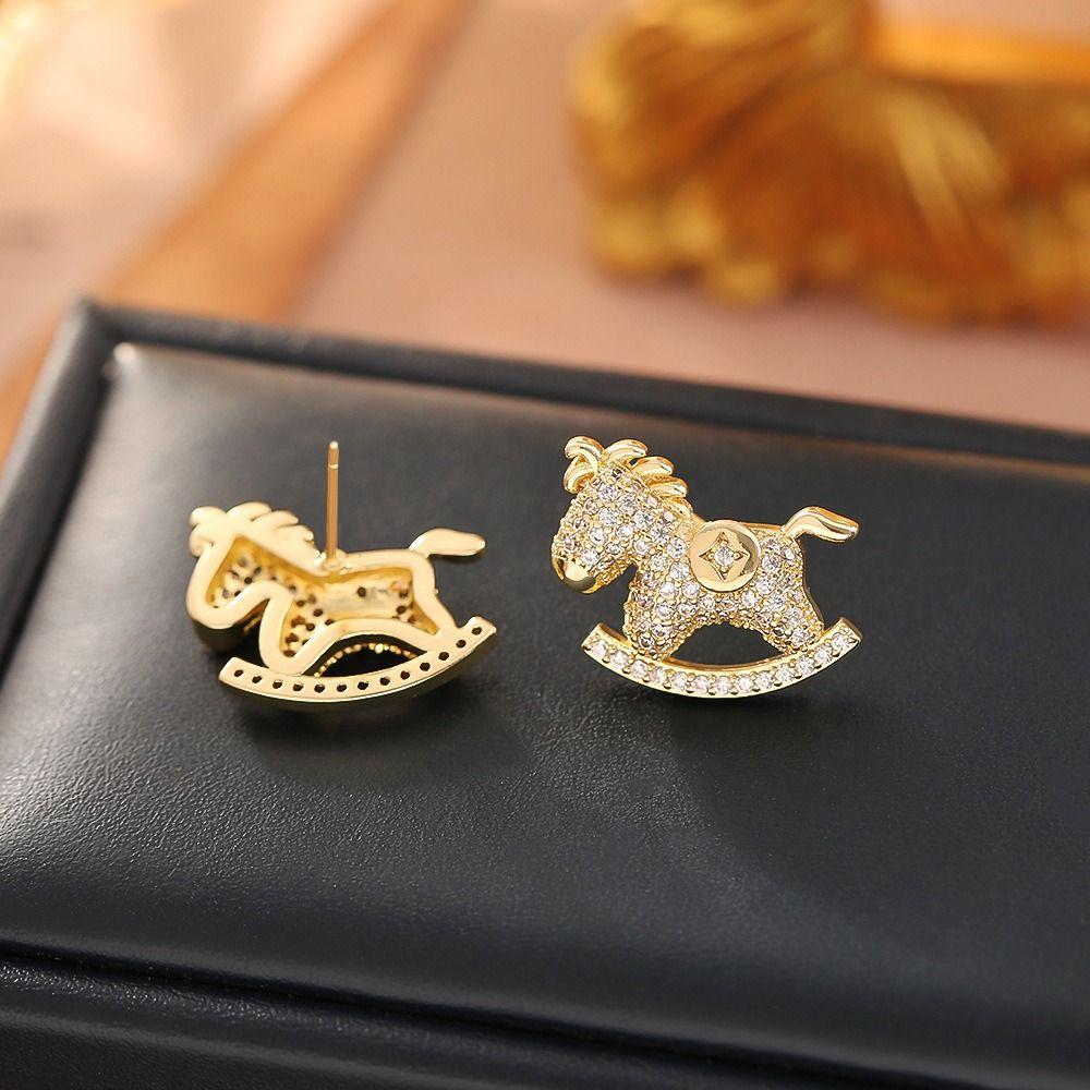 Chinese Style Crystal Zodiac Pony Earrings Cartoon New Year Ear Studs  New Year Gift