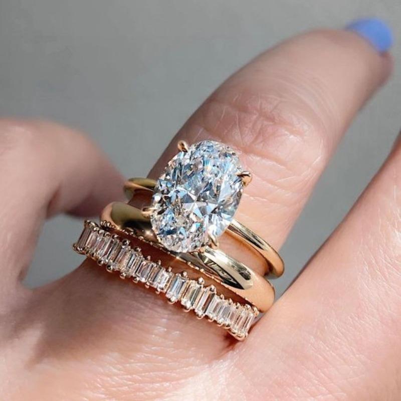 Sparkling s/set Inlaid Oval Synthetic Zirconia Multi-layer Ring for Women's Banquets Parties Jewelry Accessories Gifts