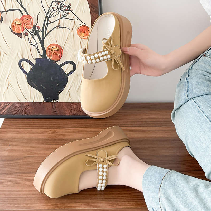 Französische Baotou Halbschuhe Damen Oberbekleidung 2025 Sommer neu Perle Feenwind dicker Boden Mary Jane coole Hausschuhe