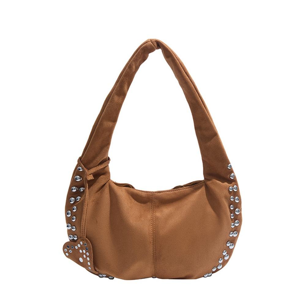 

Large Capacity Deerskin Velvet Leather Handbag Retro American Style Rivet Shoulder Bag Travel
