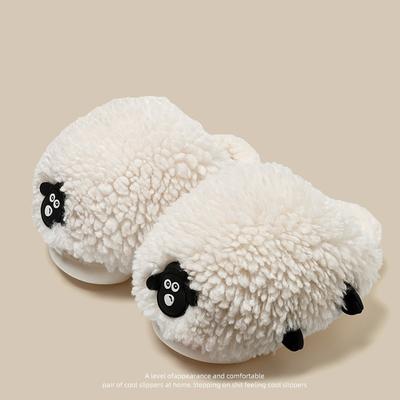 Adorables pantoufles mouton pour femmes, chaussures d'hiver en peluche, mules d'intérieur moelleuses en forme d'agneau, pantoufles chaudes et duveteuses pour femmes, pantoufles kawaii pour la chambre, chaussures duveteuses