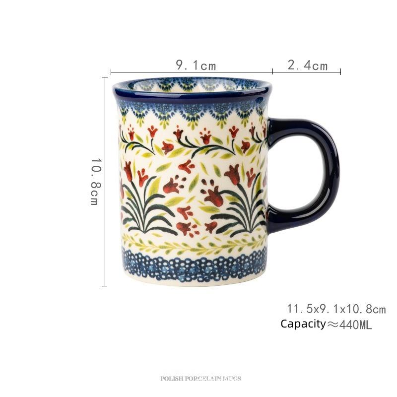 Bohemian Floral Ceramic Mug, Vintage Style Red Blue Flower Coffee Cup for Home & Gift