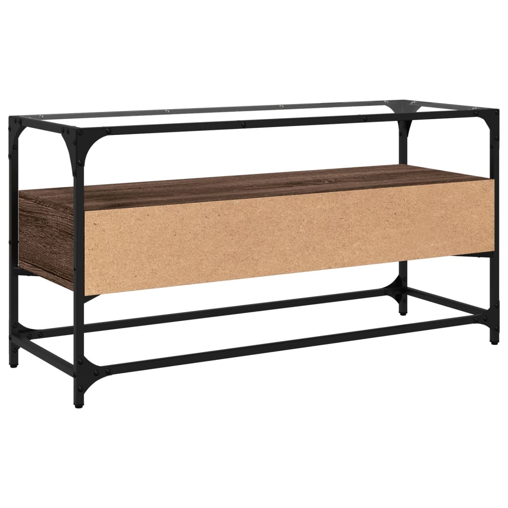 Vidaxl Szafka Pod Tv Ze Szklanym Blatem, Brązowy Dąb, 98X35X51 Cm