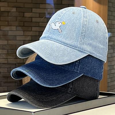 Cartoon Kitten Washed Cowboy Baseball Hat Spring and Summer Face Small Wide Brim Deep Top Cap Big Head Circumference Tide
