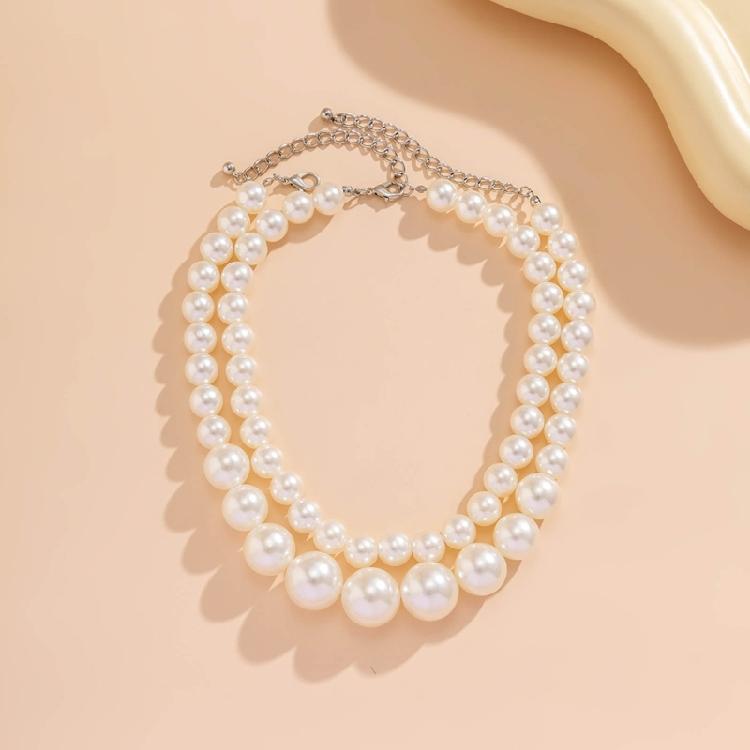 2 PCS Statement Bead Chain Necklace Elegant Pearls Beads Necklace Short Necklace