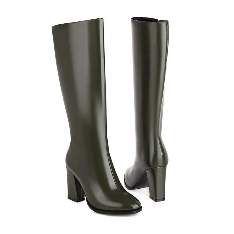 Zipper Knee High Boots Women Elegant Casual Heels Women's High Boot Green White Black Long Shoes Lady Big Size 45 Waterproof